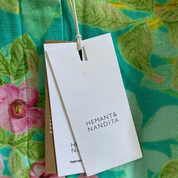 Hemant & Nandita Azra Linen Blend Pant NWT Women's XXL Teal Blue Green - Picture 4 of 8